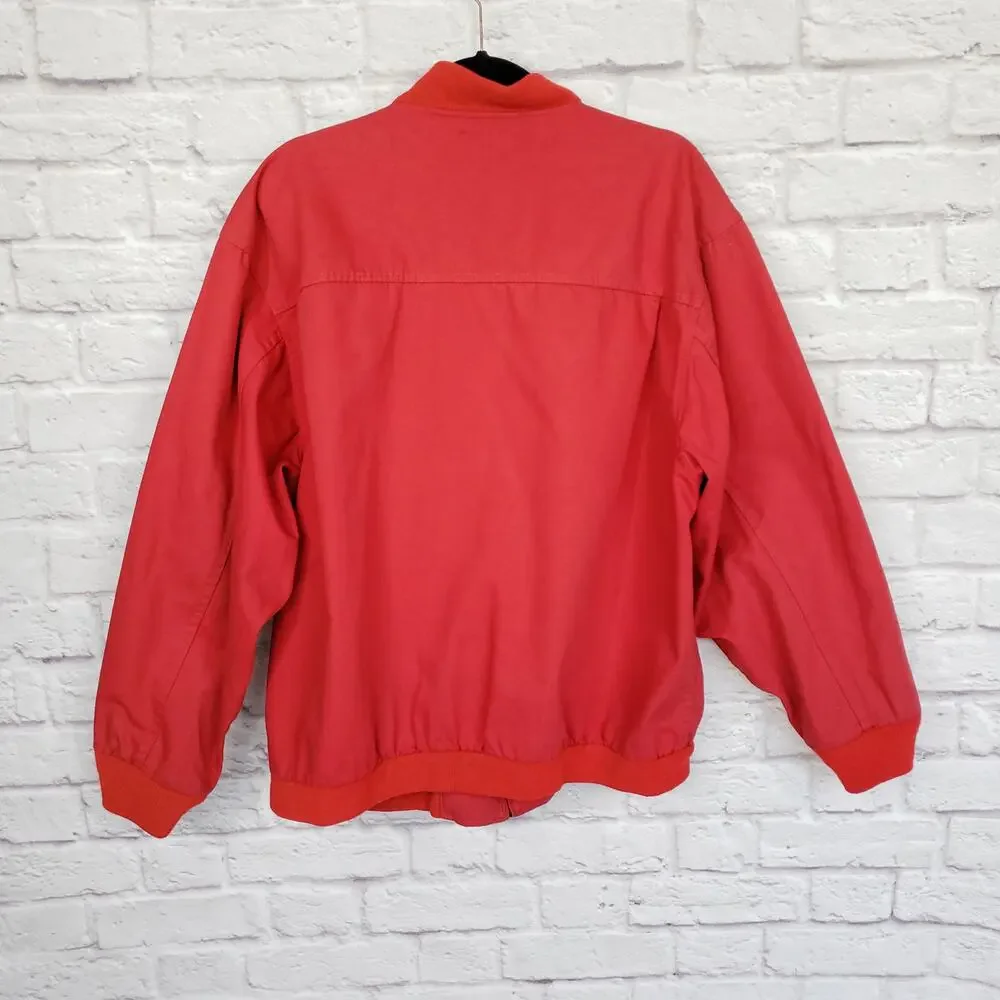 Vintage LL Bean Red Cotton Canvas Bomber Chore Jacket Zip Front Size Large